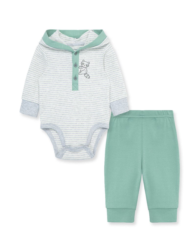 Raccoon Interlock Knit Infant Bodysuit & Pant Set - Little Me