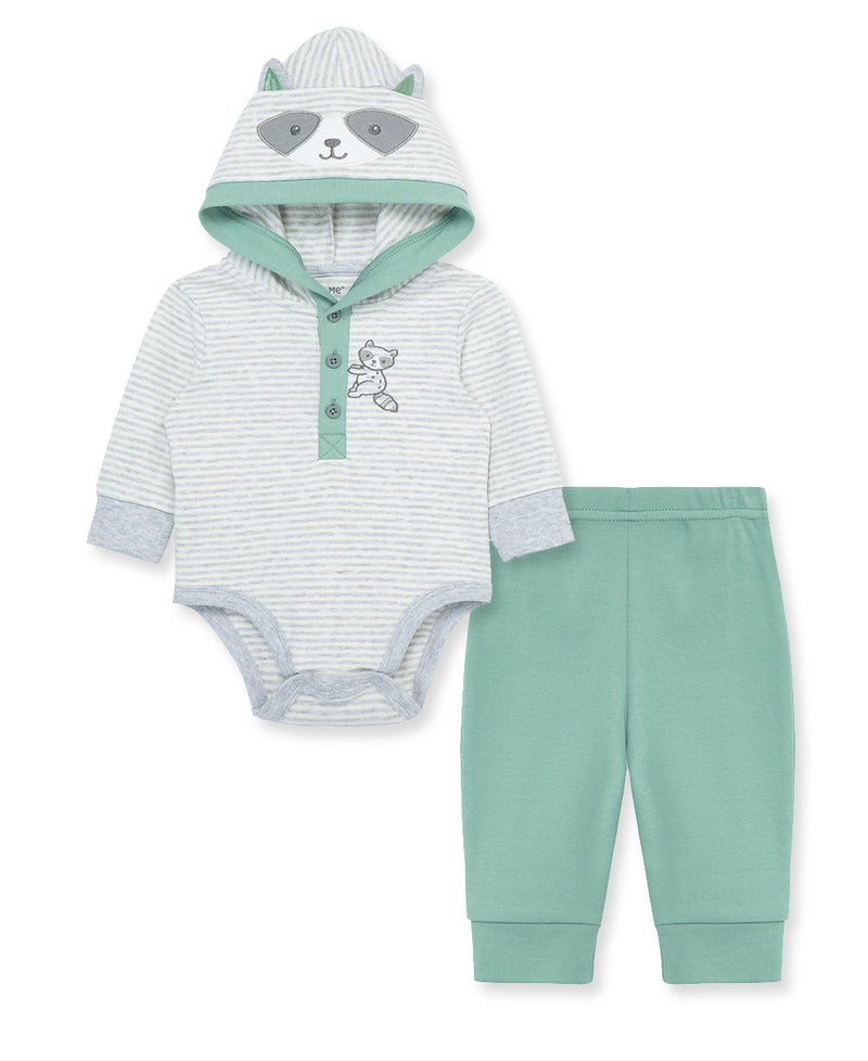 Raccoon Interlock Knit Infant Bodysuit & Pant Set - Little Me
