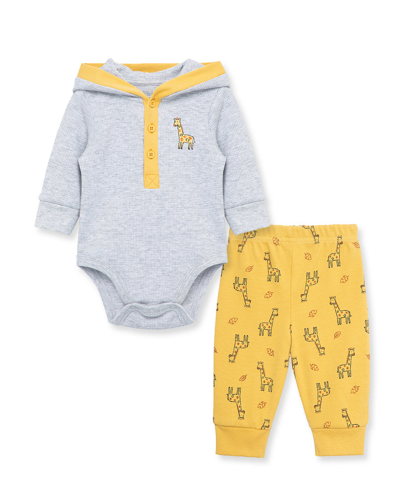 Giraffe Waffle Knit Bodysuit & Pant Set - Little Me