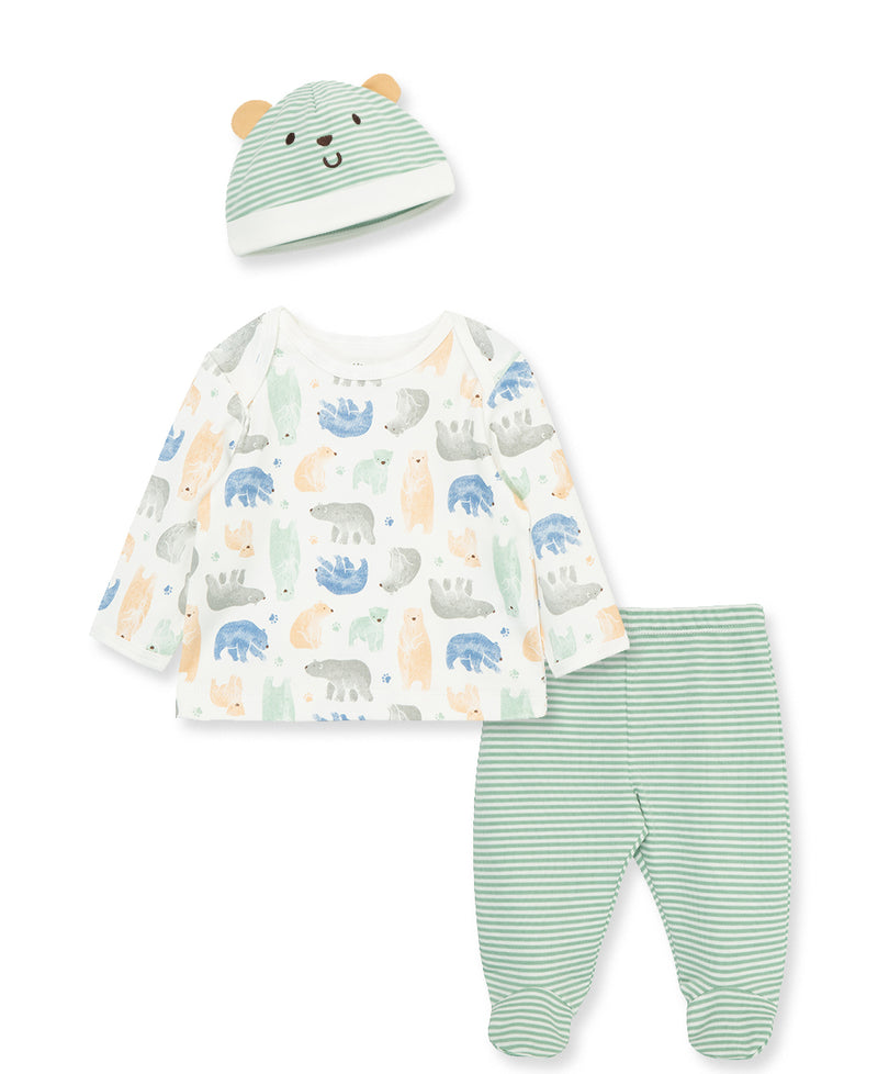 Fuzzy Bears Interlock Knit Lap-Shoulder Set & Hat - Little Me