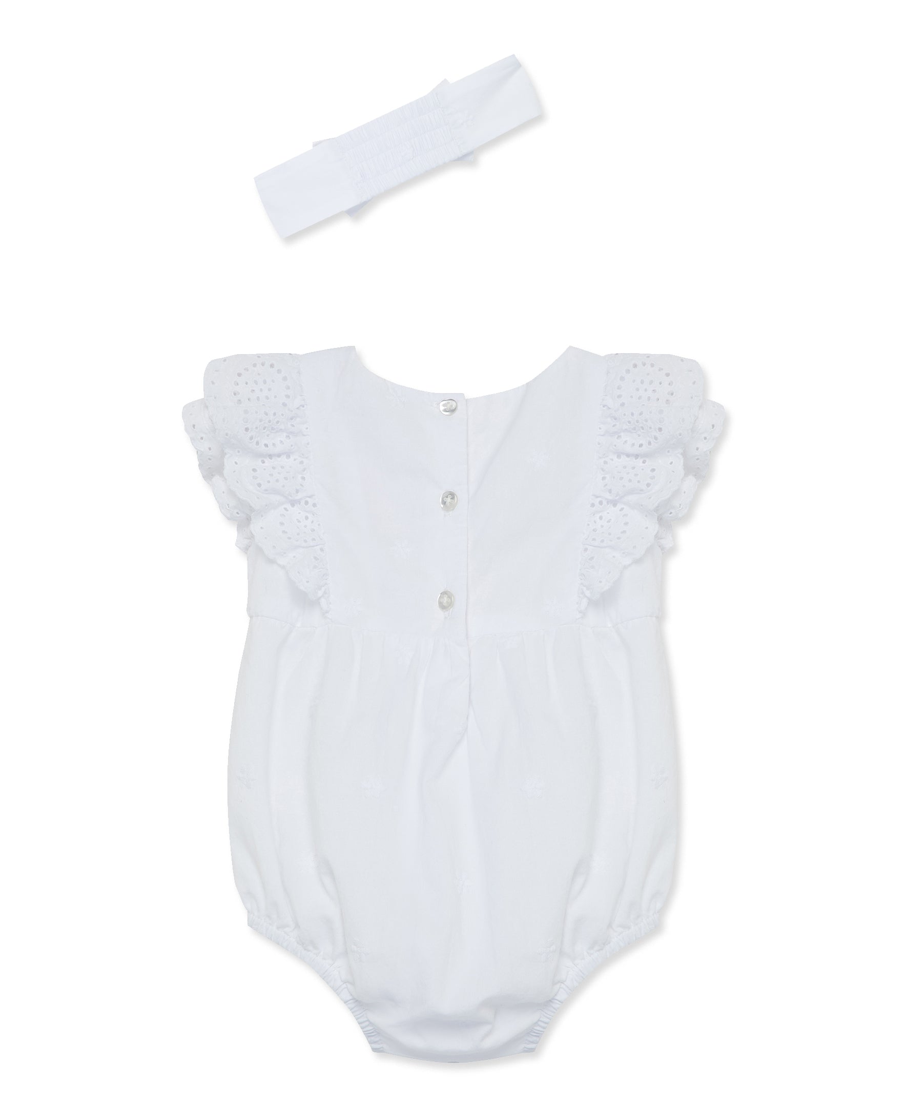 White Eyelet Bubble Romper & Headband Set - Little Me