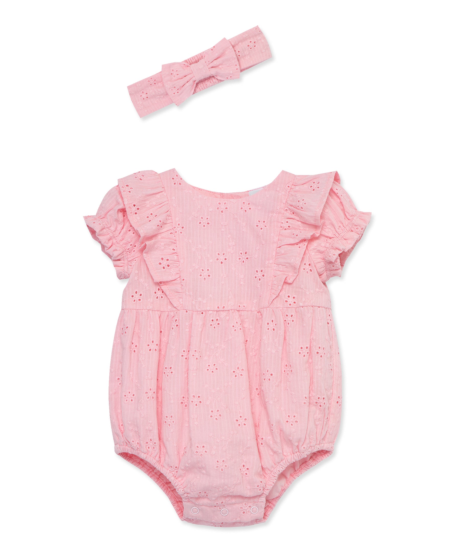 Pink Eyelet Bubble Romper & Headband Set - Little Me