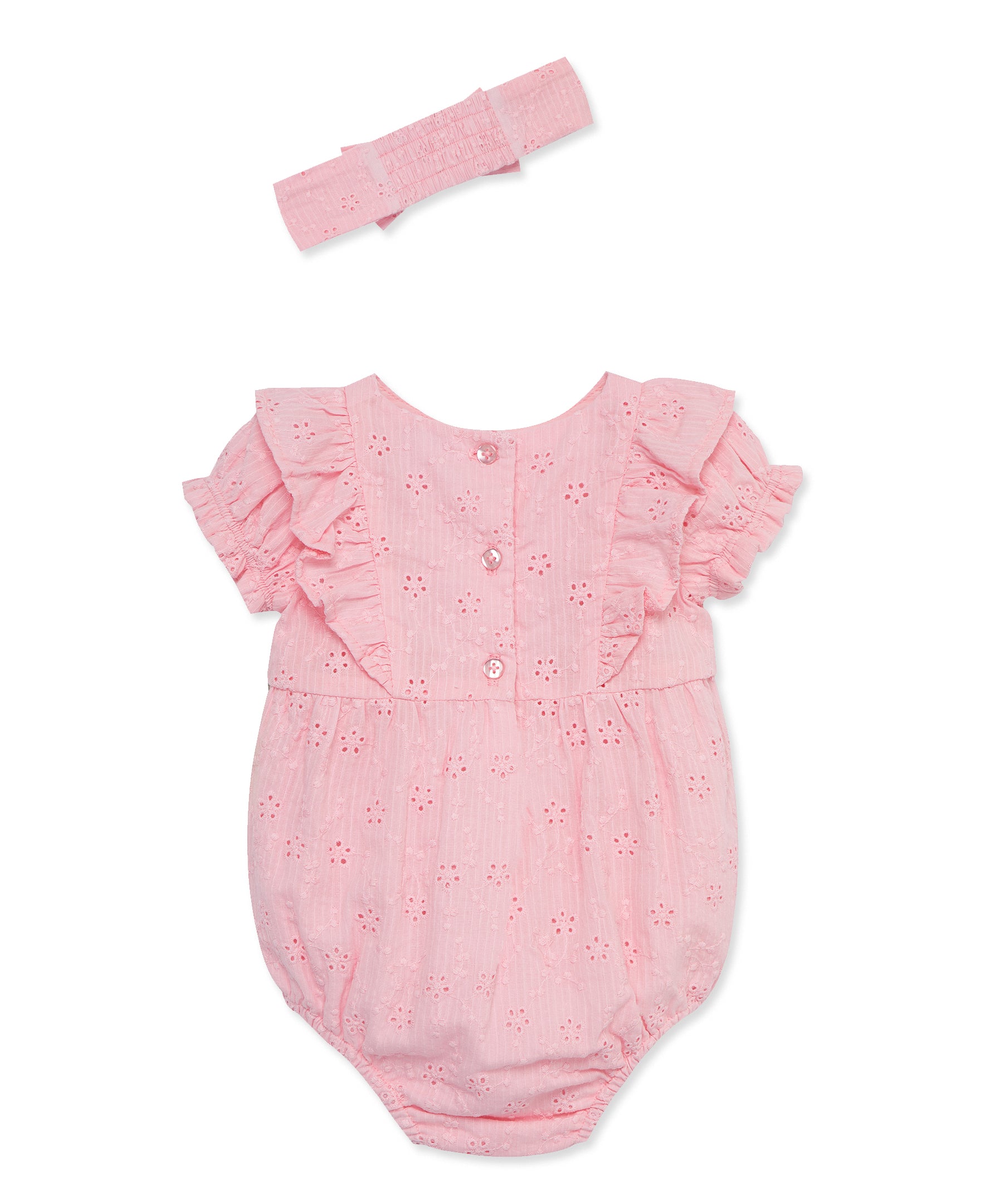 Pink Eyelet Bubble Romper & Headband Set - Little Me