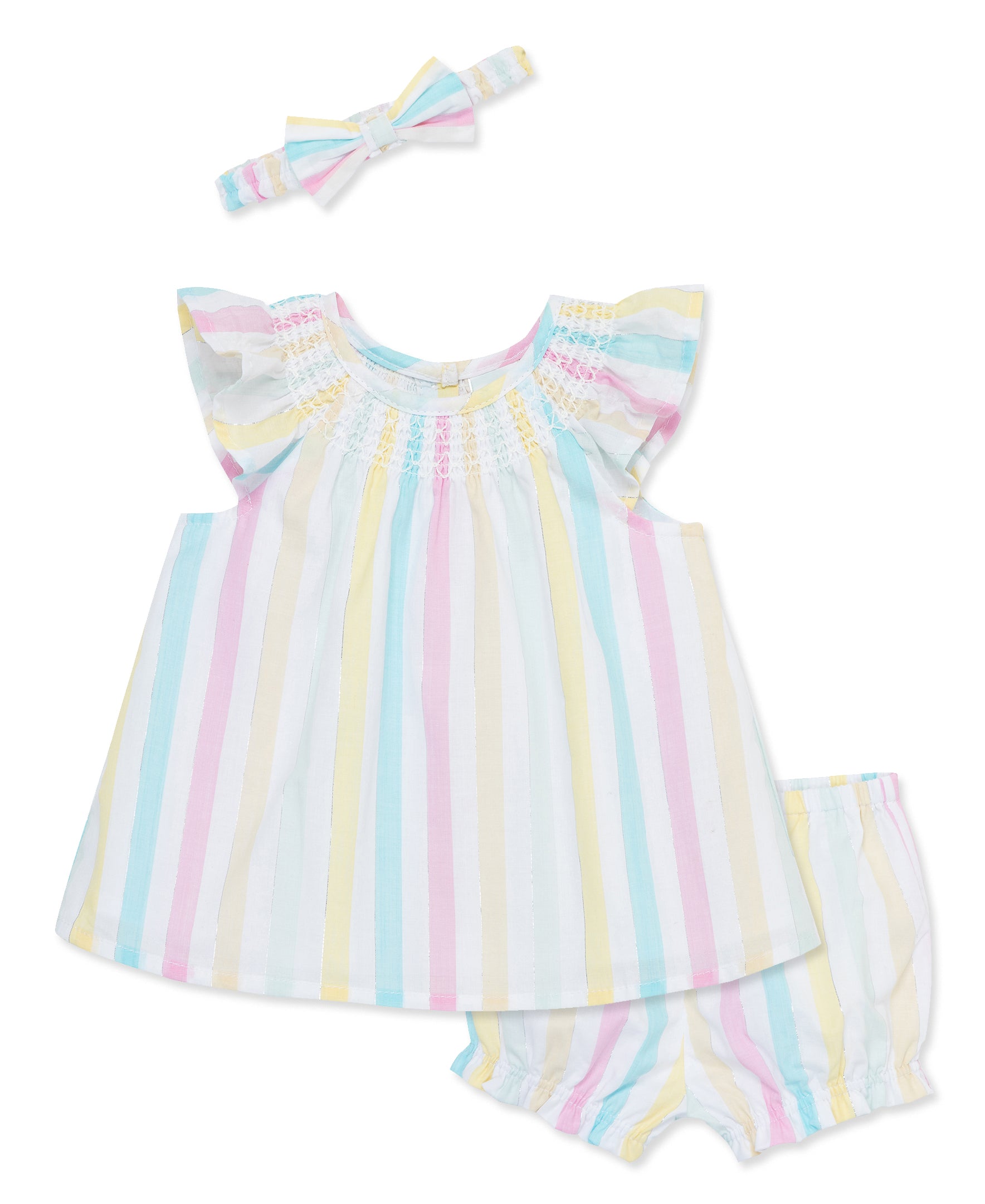 Smocked Stripes Woven Short Set & Headband - Little Me