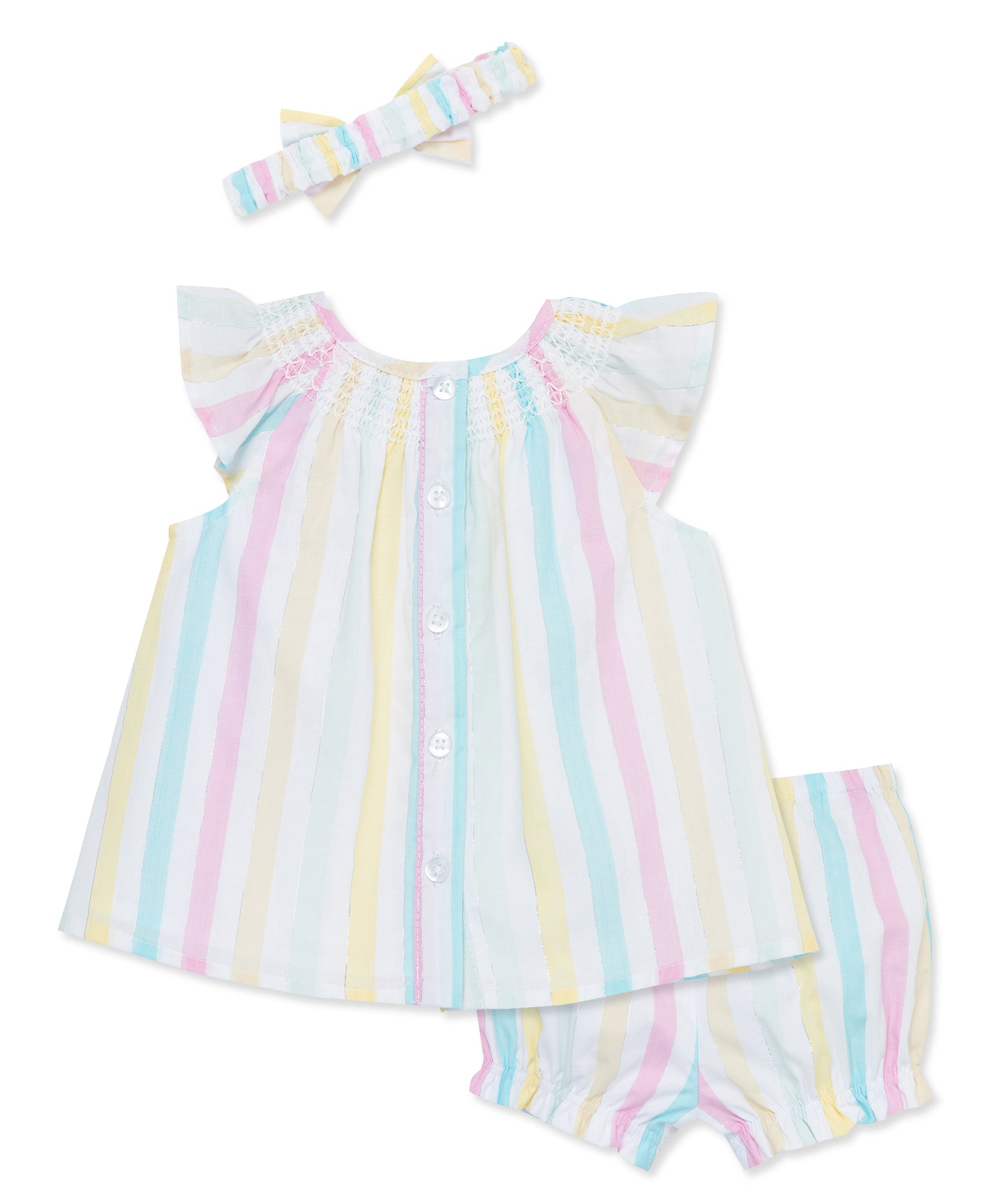 Smocked Stripes Woven Short Set & Headband - Little Me