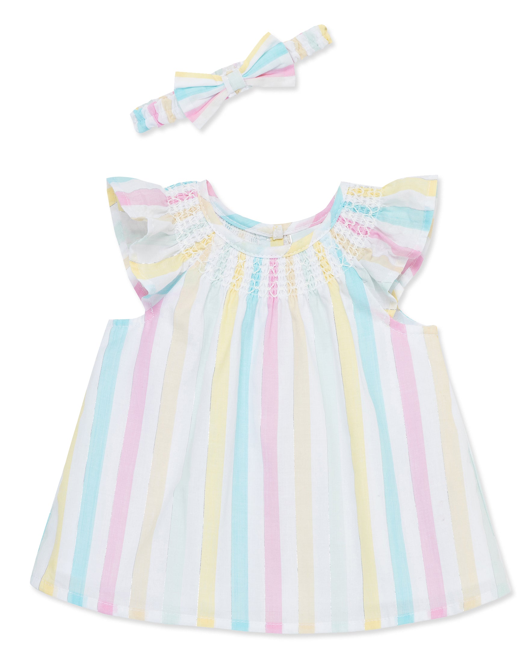 Smocked Stripes Woven Short Set & Headband - Little Me