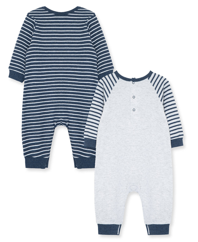 Puppy Stripe Waffle Knit 2-Pack Coverall - Little Me