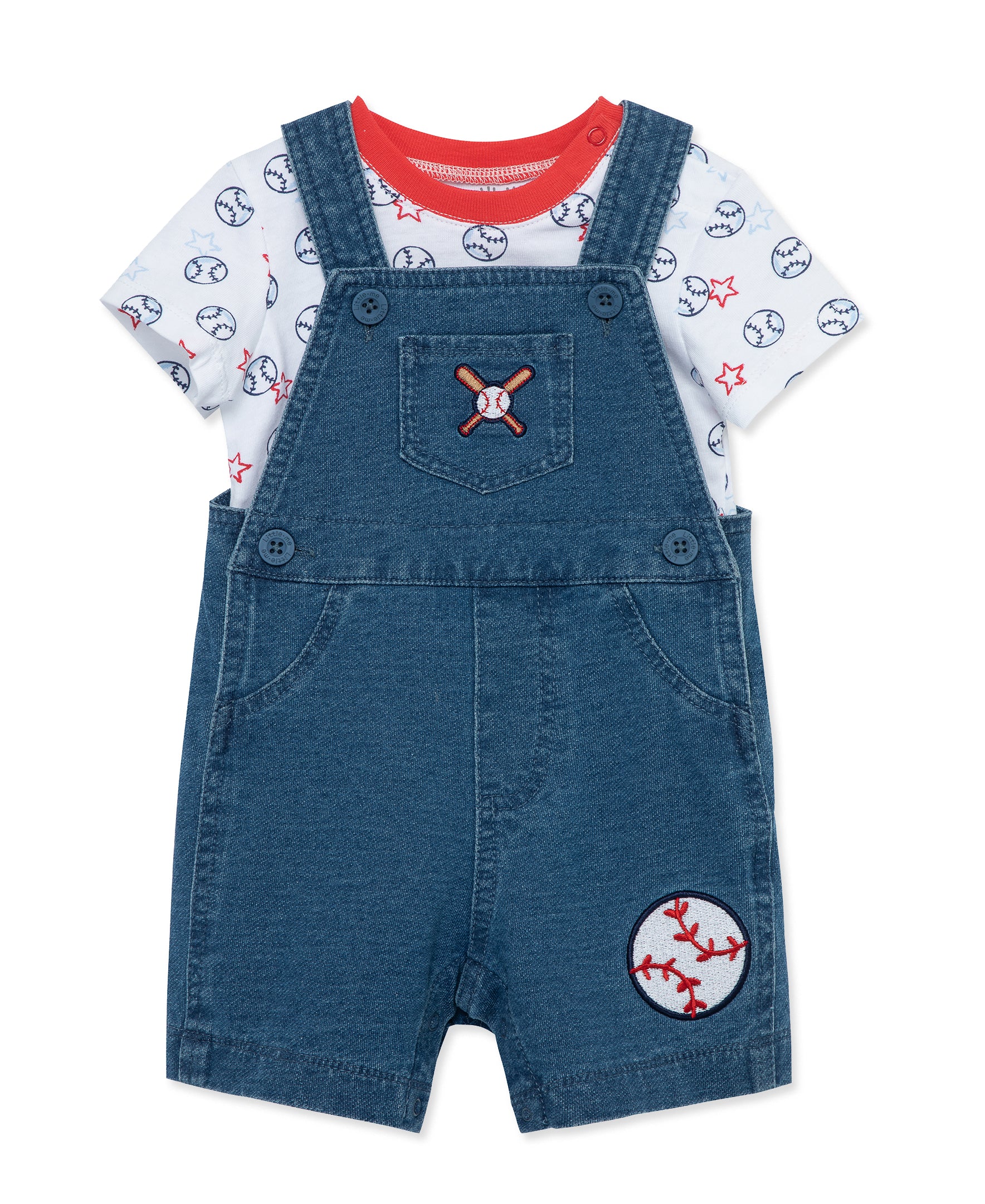 Baseball Cotton Knit Shortall Set (3M-12M) - Little Me