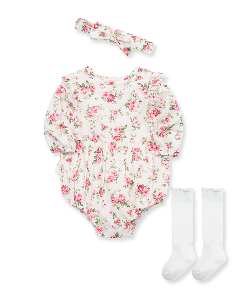 Roses Woven Romper Set & Sock - Little Me