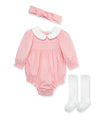 Smocked Woven Romper Set & Sock - Little Me