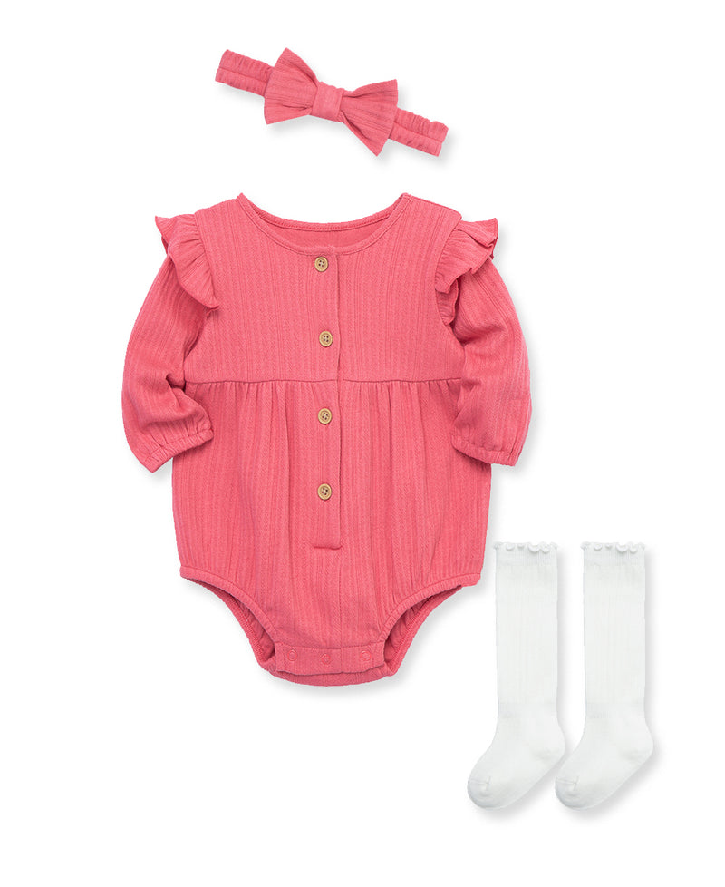Berry Knit Headband & Sock Romper Bubble Set - Little Me