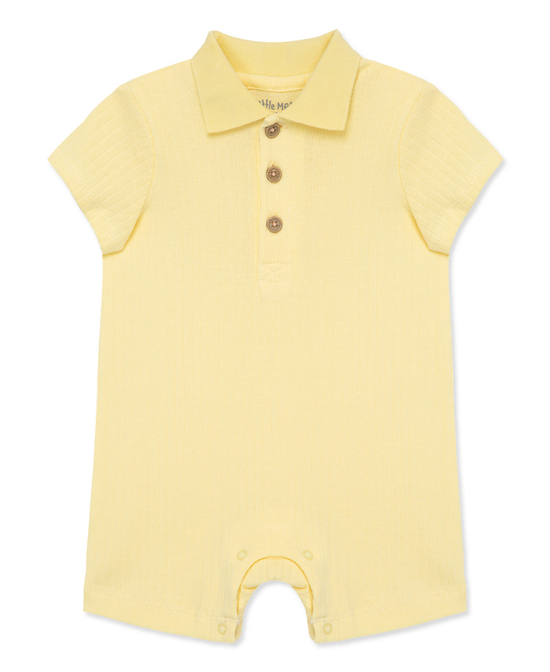 Yellow Ribbed Knit Polo Romper - Little Me