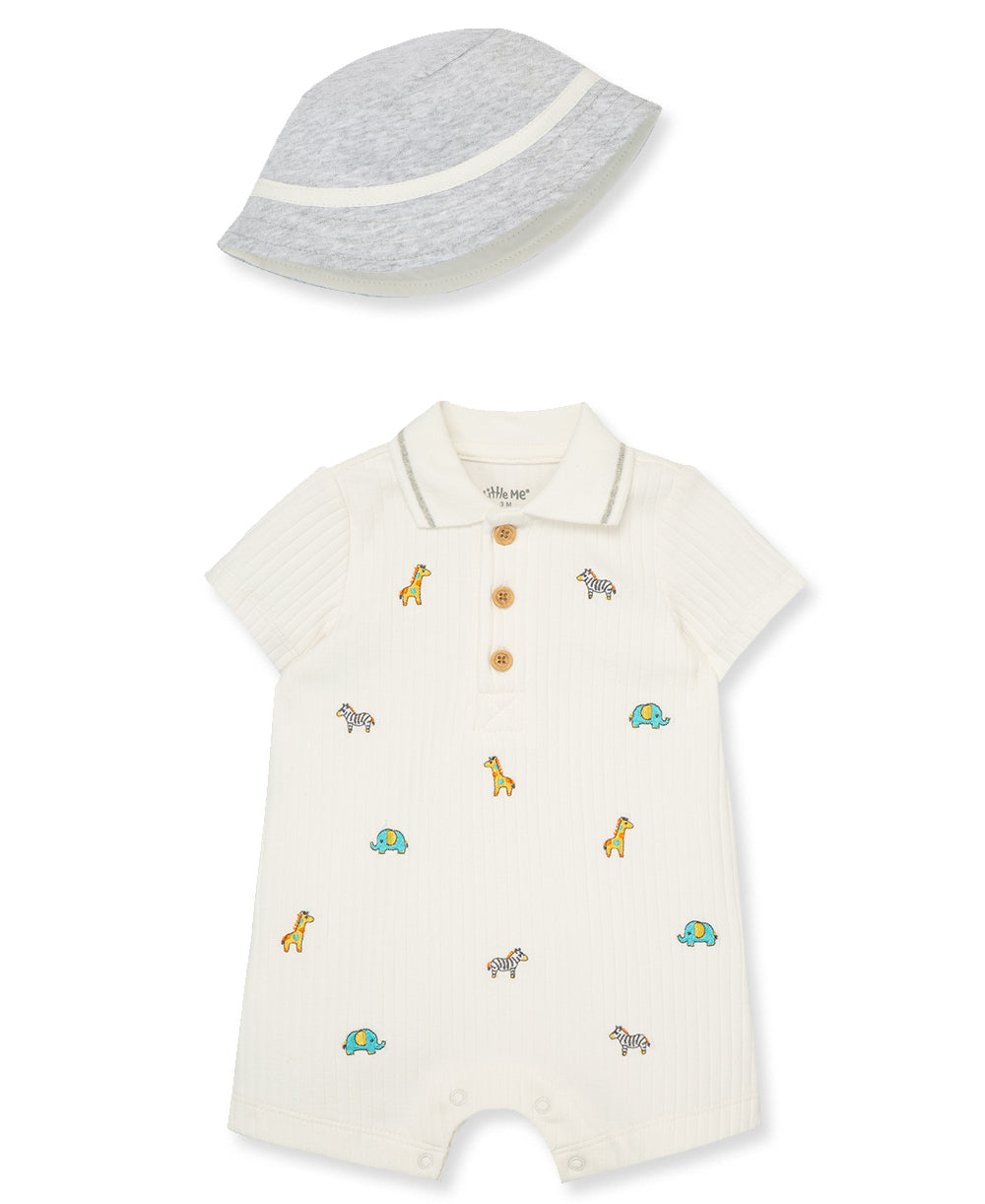 Safari Cotton Knit Romper & Hat Set - Little Me