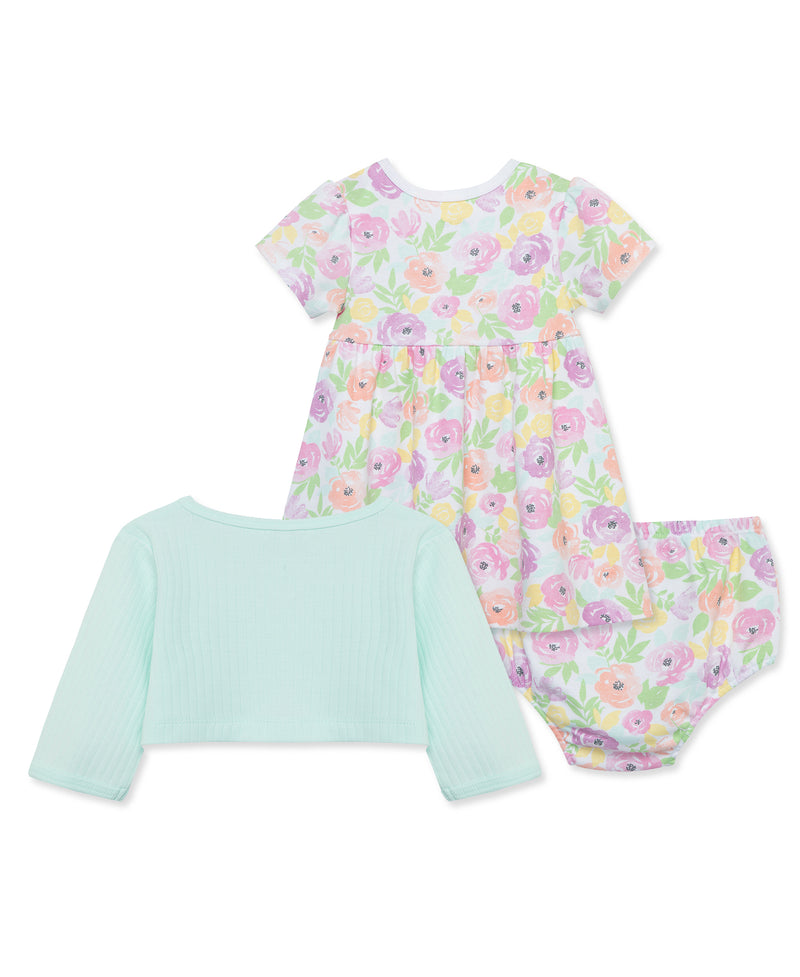 Blossoms Soft Cotton Dress & Cardigan Set - Little Me