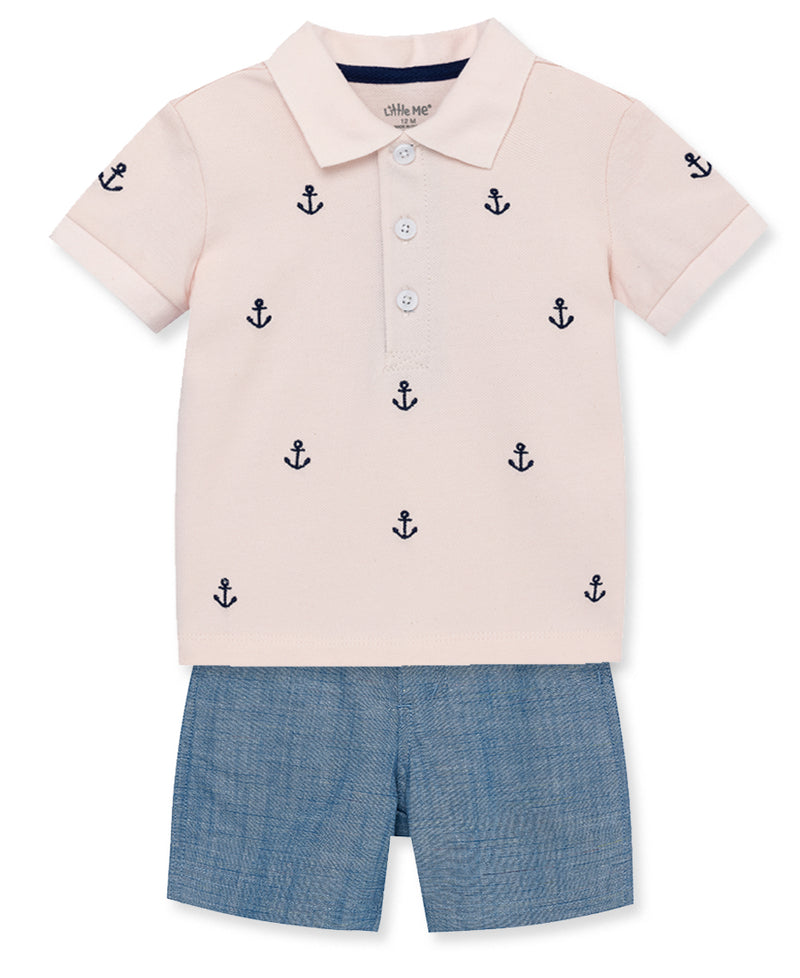 Anchor Cotton Piqué Polo Toddler Short Set - Little Me