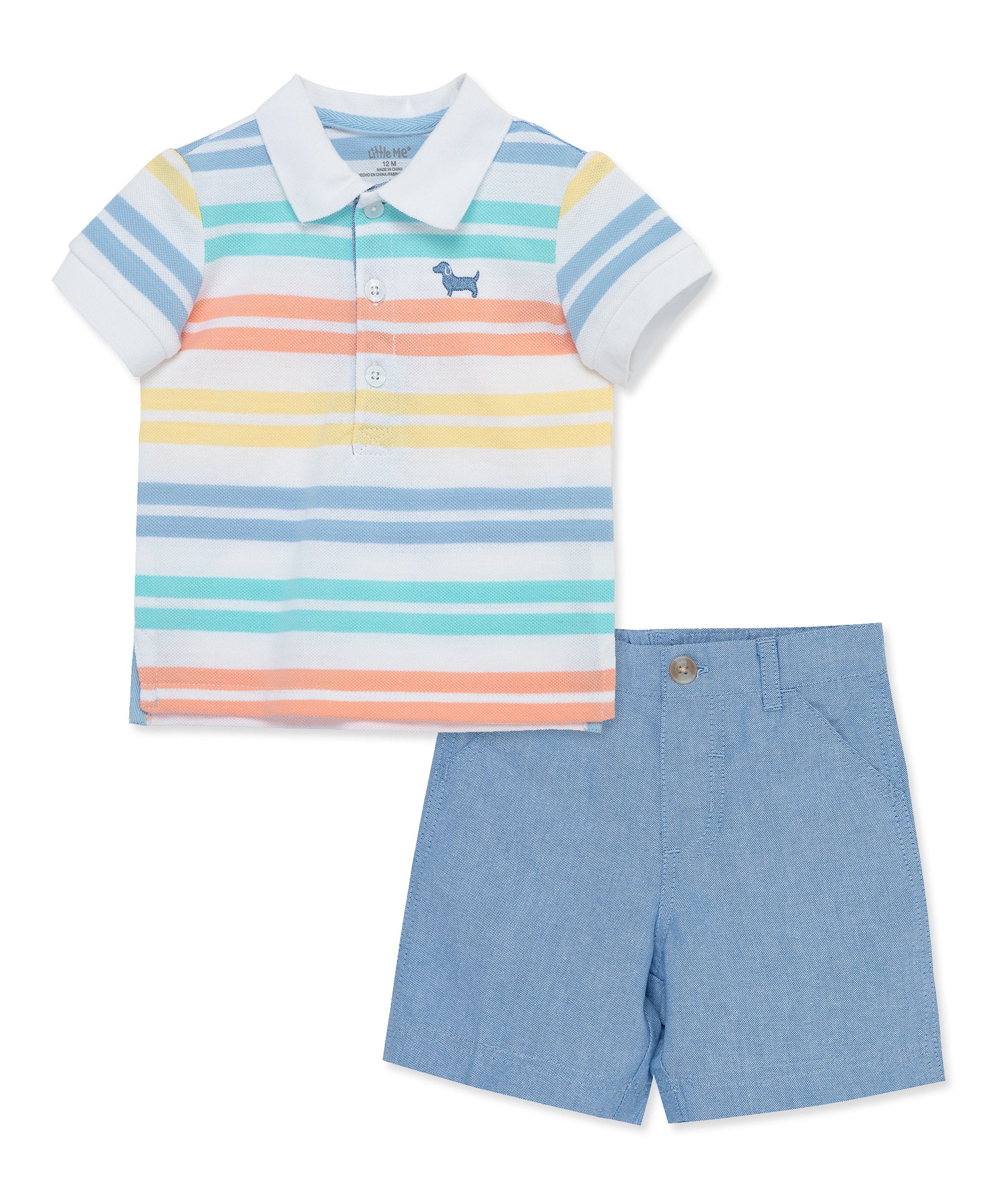 Stripe Puppy Polo Short Set (12M-24M) - Little Me