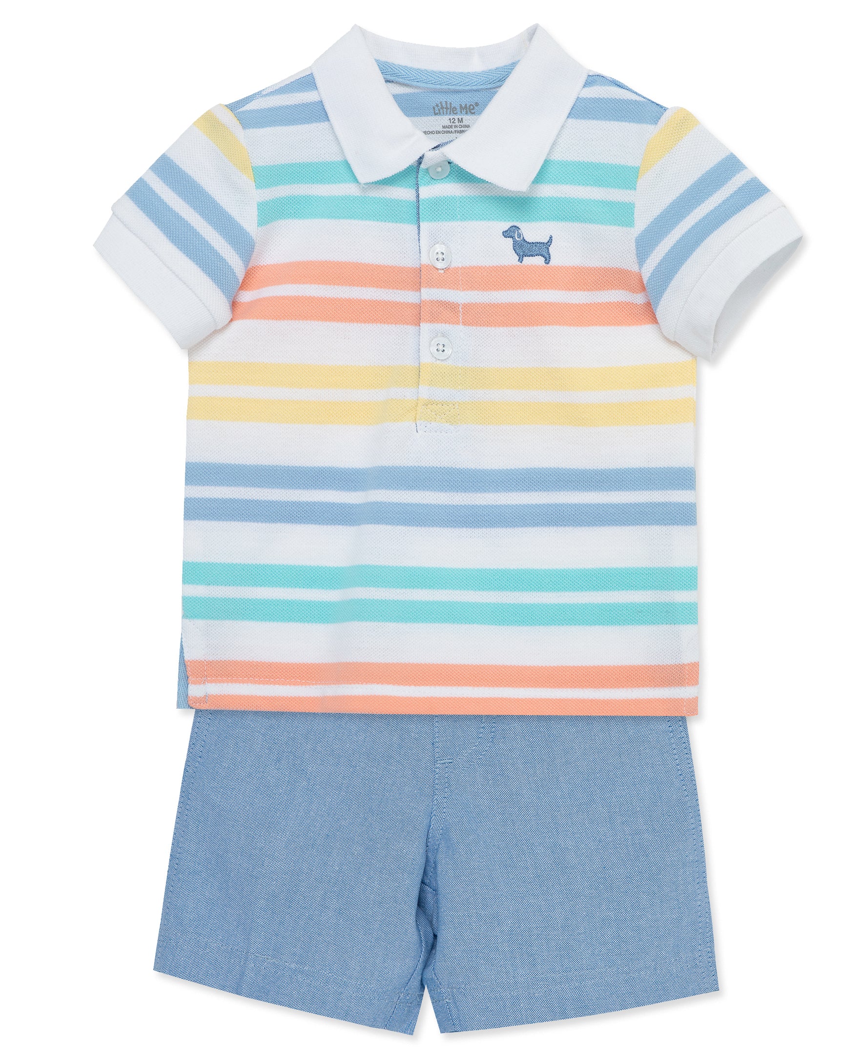 Stripe Puppy Polo Short Set (12M-24M) - Little Me